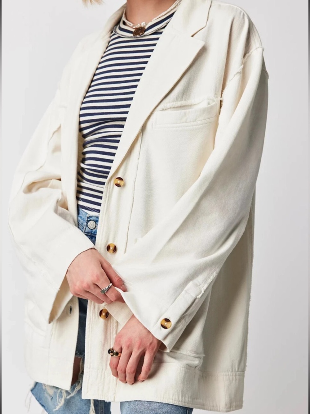 We The Free - Cassandra Off-White Collared Button Jacket - M